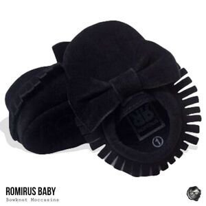 FIRST WALKERS SLIP-ON BABY MOCCASIN SHOES IN BLACK SUEDE VEGAN LEATHER UNISEX